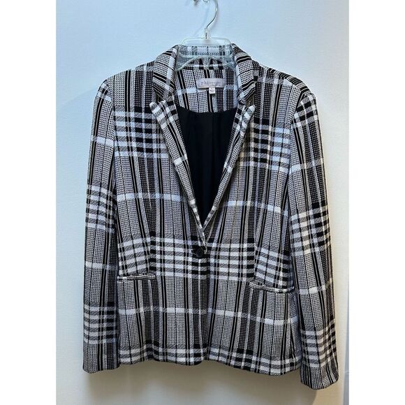 Philosophy women’s black white plaid one button blazer size Large #25-0660 - Picture 1 of 3